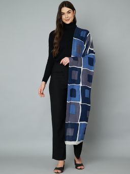 MUFFLY - Women's Blue Printed Pure Wool Stole