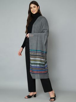 MUFFLY - Fine Wool Silk Grey Stripe Stole