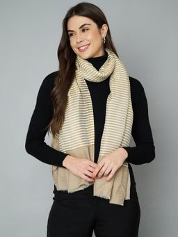 MUFFLY - Women's Pashmina Wool Golden Zari Handwoven Reversible Stole- Off White