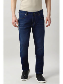 Peter England - Men Navy Blue Solid Regular Fit Casual Jeans