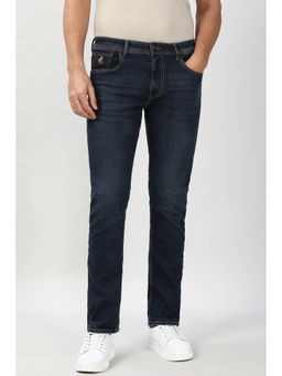 Peter England - Men Navy Blue Solid Tapered Fit Casual Jeans