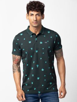 Spykar - Green Polo Collar Half Sleeves Blended T-Shirt For Men