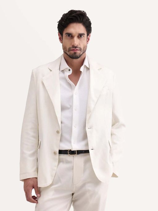 Rare Rabbit Men Off White Notched Lapel Blazer