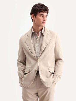 Rare Rabbit - Men Beige Notched Lapel Blazer