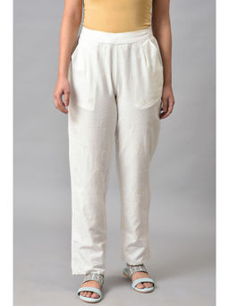 W - White Solid Straight Pant