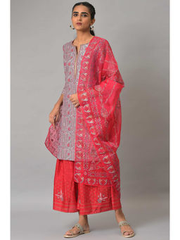 WISHFUL by W - Grey Floral Kurta With Sharara & Dupatta (Set of 3)