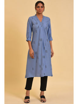 W - Blue Printed Kurta With Pant (Set of 2)