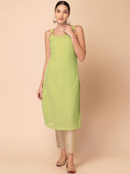 Indya - Light Green Foil Print Strappy Straight Kurta