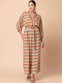Indya - Multi-color Printed Kimono Jumpsuit With Belt (Set of 2)