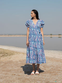 MARCHE - Blue Lagoon Hand Block Printed Midi Dress