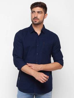 Spykar - Navy Blue Cotton Full Sleeve Plain Shirt for Men