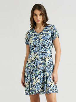 Pepe Jeans - Floral Printed Comfort Fit V Neck Dress