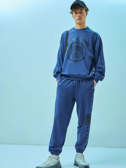 Bewakoof - Official Marvel Men's Skipper Blue Black Panther Graphic Printed Oversized Co-ordinates