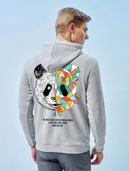 Bewakoof - Men's Grey Geo Panda Graphic Printed Hoodies