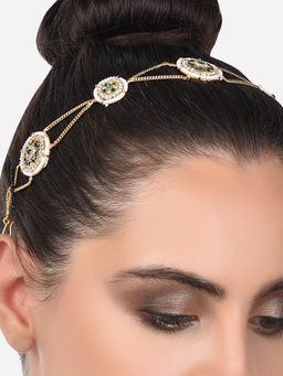 Zaveri Pearls - Green Dazzling Diamonds & Pearls Bridal Head Chain-ZPFK14419