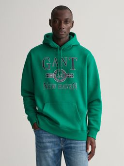 GANT - Men Green Graphic Retro Crest Hoodie Sweatshirt