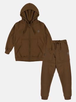 KiddoPanti - Brown Solid Regular Hoodie and Joggers