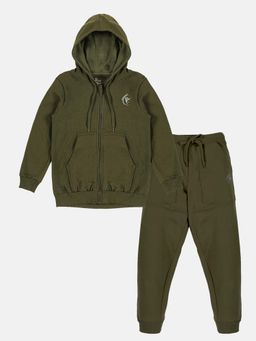 KiddoPanti - Olive Solid Regular Hoodie and Joggers