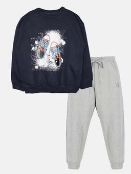 KiddoPanti - Multi-Color Printed Regular Sweatshirt and Joggers