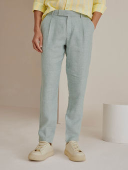 Andamen - Regular Fit Teal Men'S Linen Pleated Pant