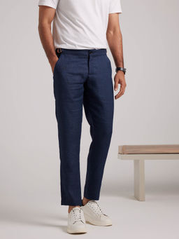 Andamen - Regular Fit Navy Men'S Linen Adjustable Waist Pant