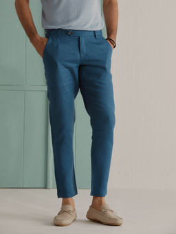 Andamen - Regular Fit Blue Men'S Linen Extended Waistband Pant