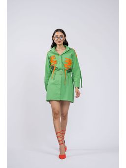 The Dramebaaz Company - April Green Shirt Dress with Belt (Set of 2)