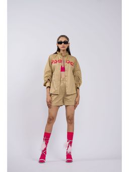 The Dramebaaz Company - Petal Poetry Beige Shirt with Shorts (Set of 2)