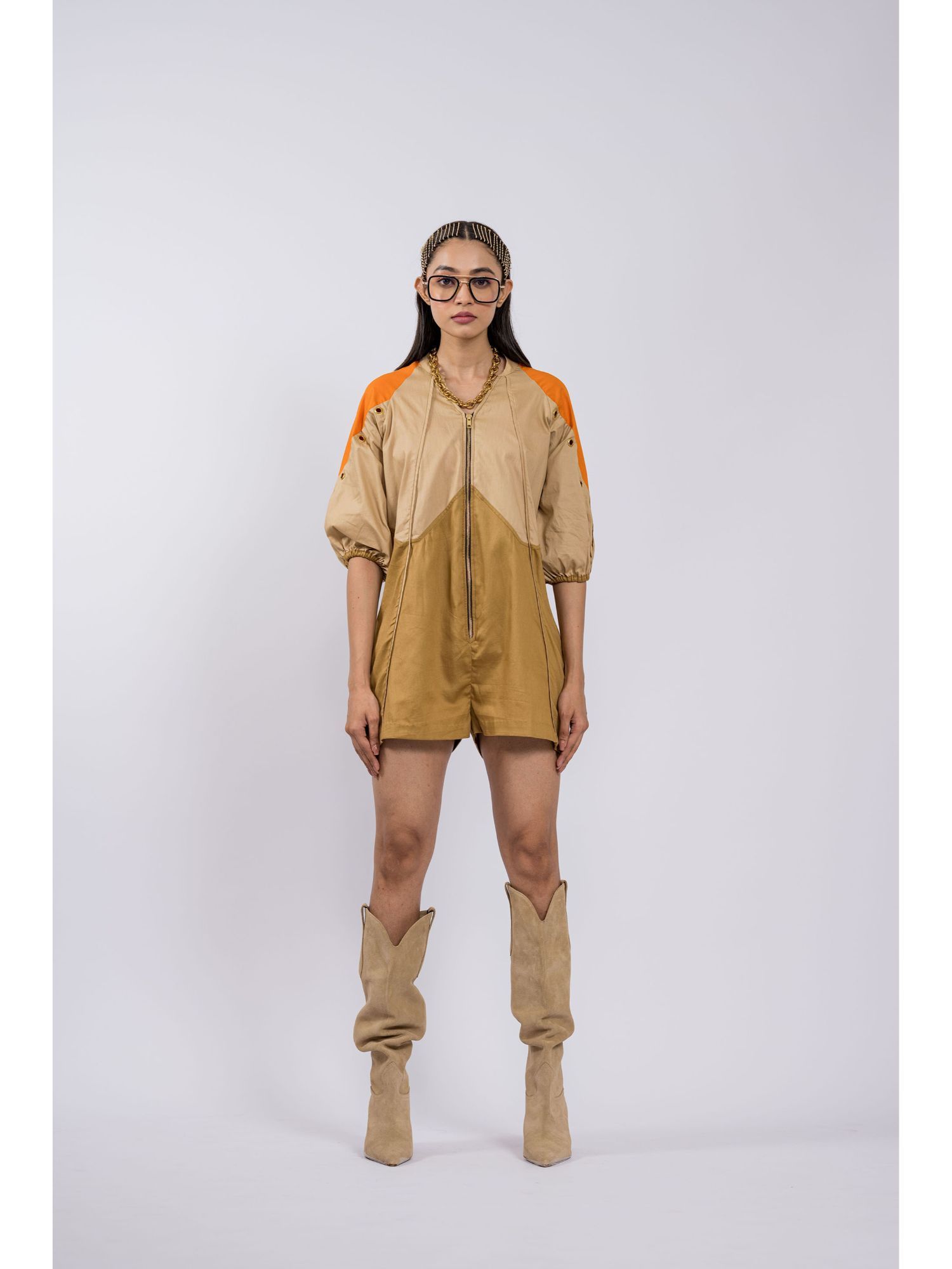 Brown Colorblock Petunia Playsuit-picture-33