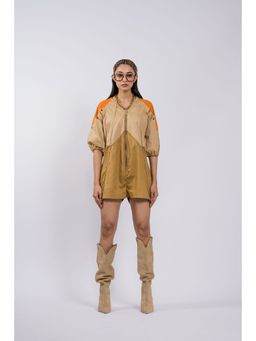 The Dramebaaz Company - Brown Colorblock Petunia Playsuit