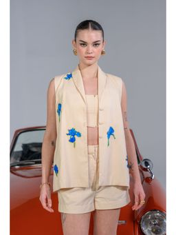 The Dramebaaz Company - Floral Blue-Bell Appliqué Shorts with Blazer and Bustier (Set of 3)