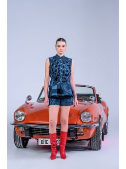 The Dramebaaz Company - Navy Blue Magnolia Shorts and Top (Set of 2)