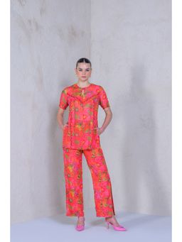 The Dramebaaz Company - Ochre Orchids Top with Pant (Set of 2)