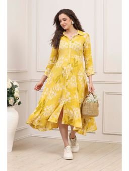 Biba - Women Yellow Rayon Printed Straight Dress