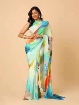 Navyasa By Liva - Crepe Abstract Print Saree with Unstitched Blouse