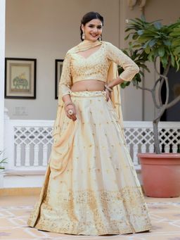 Trendmalls - Satin Sequin Embroidered Semi-Stitched Lehenga and Unstitched Blouse with Dupatta
