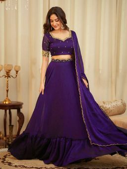 Trendmalls - Sequin Embroidered Semi-Stitched Lehenga with Unstitched Blouse with Dupatta