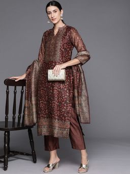 LAASYNA - Women Floral Printed Chanderi Silk Kurta with Pant and Dupatta