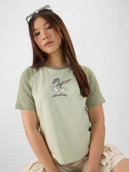 The Souled Store - Green Printed Women Relaxed Fit T-Shirt