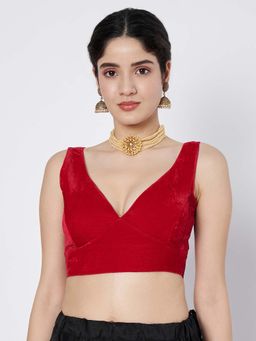 FLAHER - Pink Velvet Solid Saree Blouse