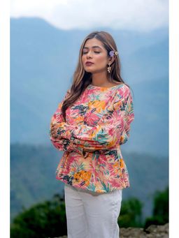 Sutra Art of Clothing - Multi Colour Blooms Hand Block Print Cotton Top