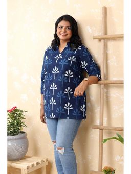 Sutra Art of Clothing - Indigo Blue Pure Cotton Floral Block Print Top