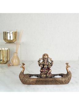 HomeTown - Dynast Polyresin Embellished Ganesha Hand Finished Figurine Cum Tealight Holder 14Cm