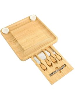 Premsons - Cheese Board and Knife with Slide-Out Drawer For Cutlery 4 Knives and 4 Forks