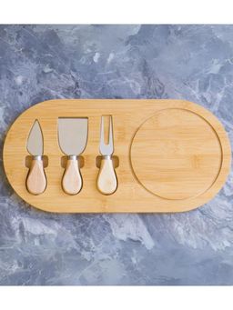 Premsons - Multifunctional Cheese Board with Stainless Steel 3 Mini Knives Oval