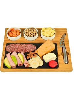 Premsons - Slate Cheese Charcuterie Board Includes 3 Ceramic Bowls Cheese Knife