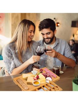 Premsons - Cheese Board and Knives with Slide Out Drawer Wood Platter Serving Tray