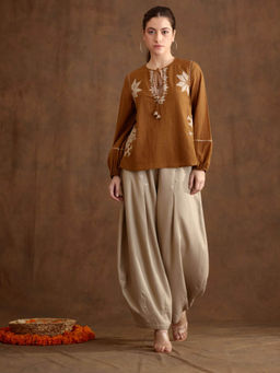 Nikasha - Tobacco Multi Color Applique Embroidered Co-ord (Set of 2)