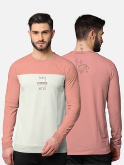 BULLMER - Trendy Front & Back Colorblock Full Sleeve T-shirt For Men Pink And White