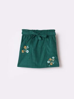 Blue Giraffe - Girls Green Embroidery Regular Fit Mini Skirt with Belt